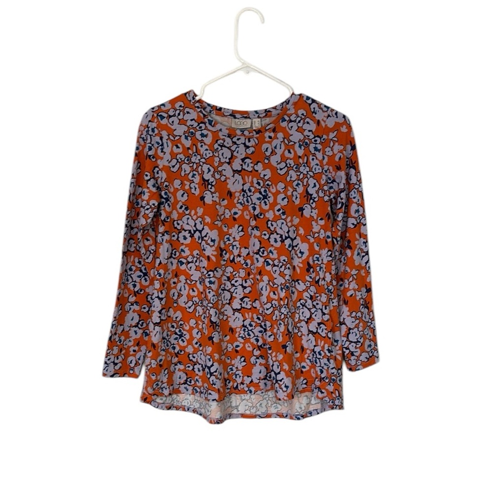 LOGO by Lori Goldstein Orange Blouse Top Tee Shirt with 3/4 Sleeves Size XS